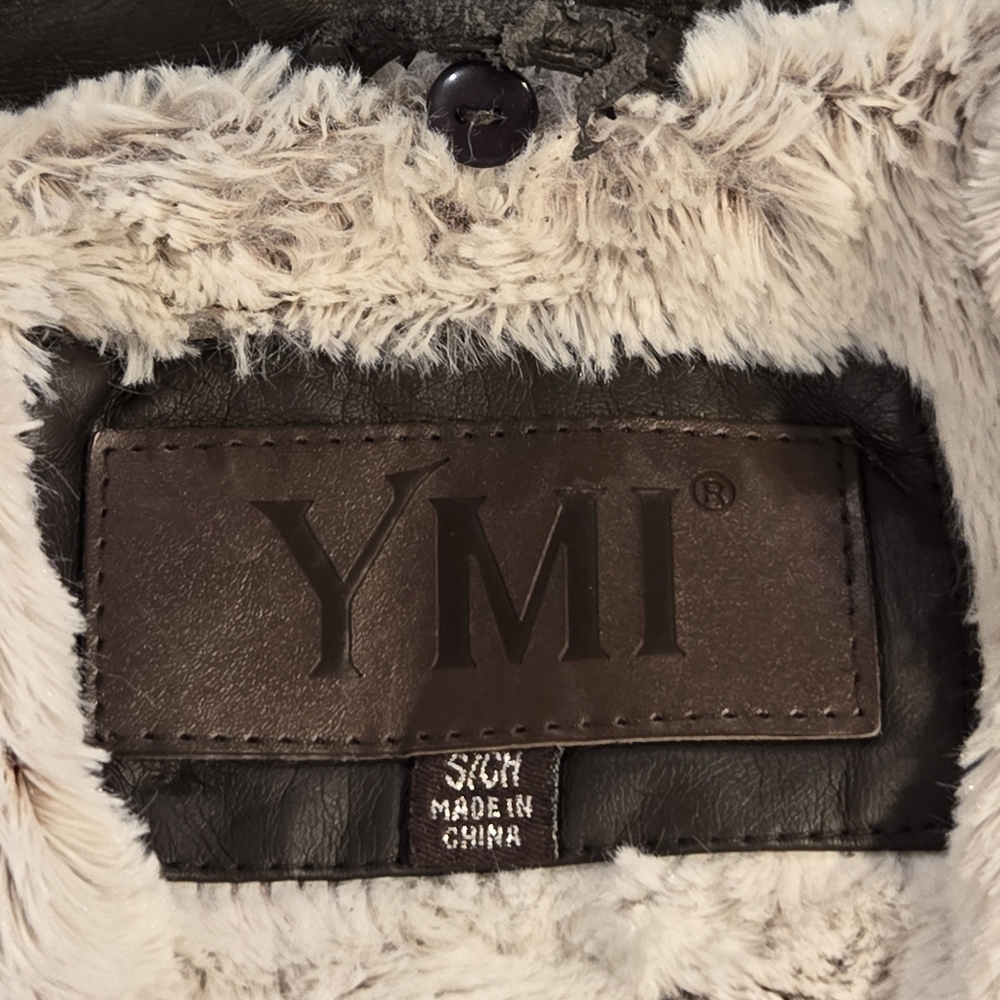 YMI Women's Faux Leather Fur Lined Bomber Motorcycle Full Zip Jacket Small - Picture 9 of 15